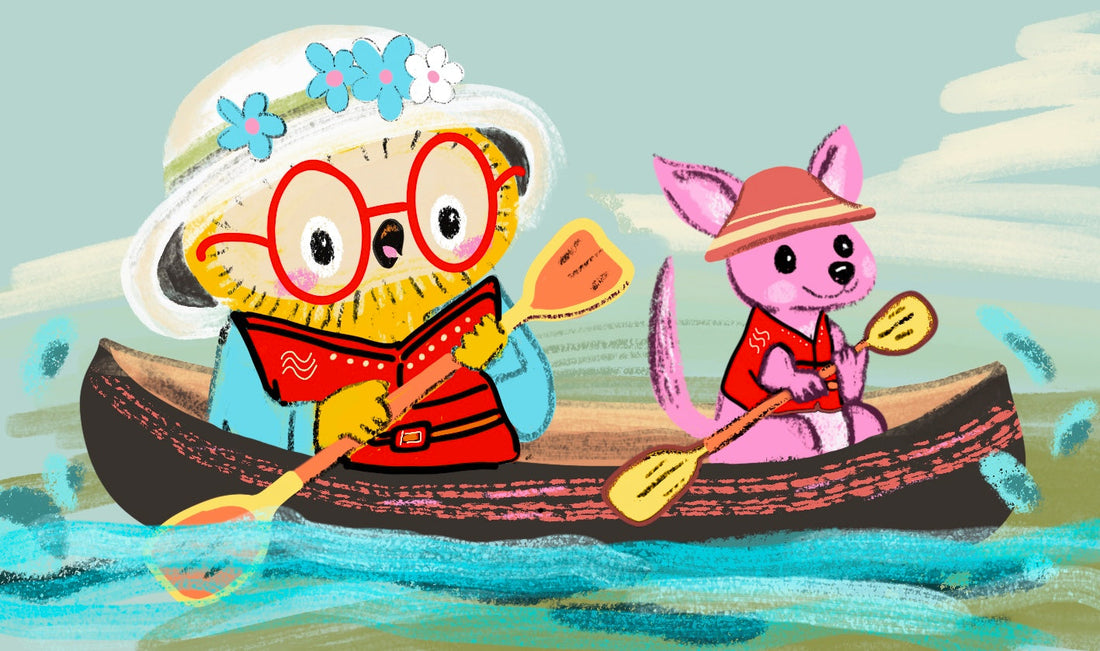 Miss Owl and Kanga in a canoe